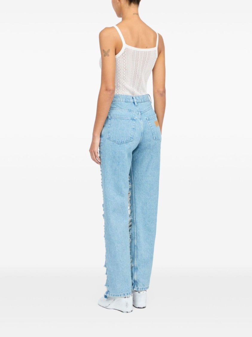 Mm6 By Maison Margiela Distressed Light Blue Jeans With Signature Numbers Motif