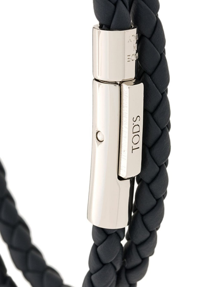 Tod's Braided Black Bracelet With Sleek Metallic Clasp