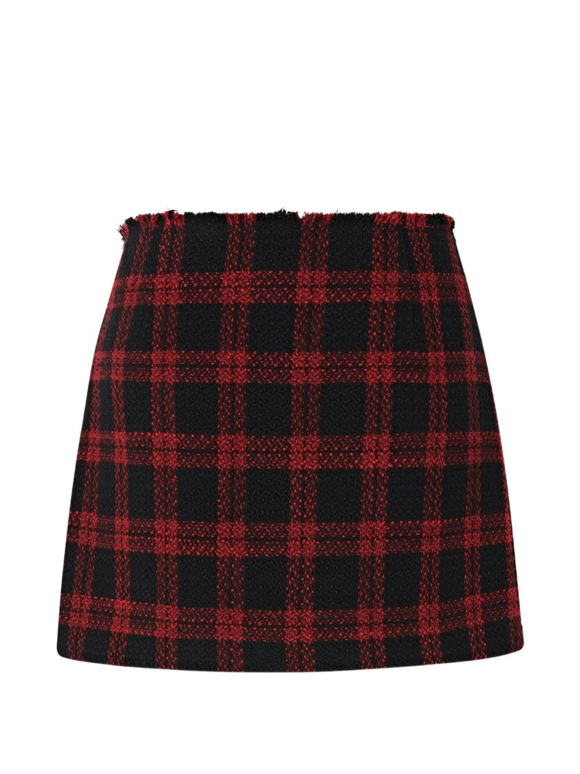Pinko Asymmetrical Black Checkered Mini Skirt With Buckle Details