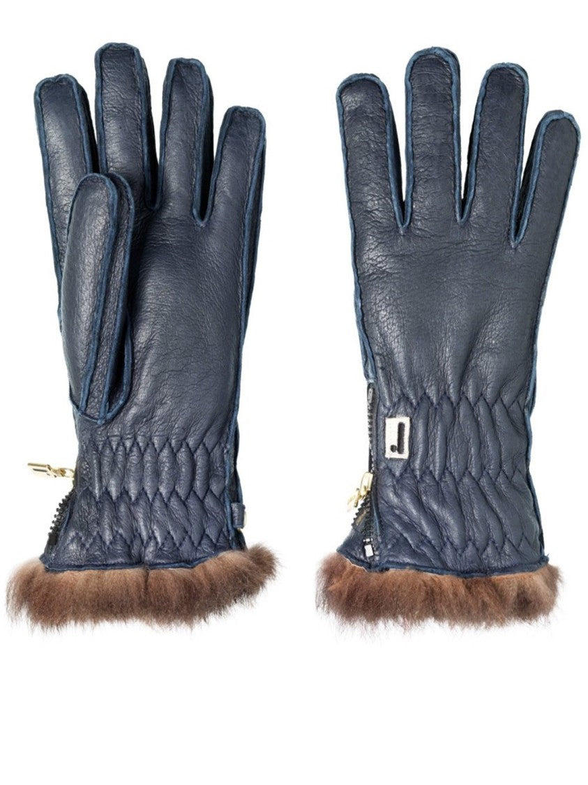 Restelli Peccary Opossuy Quilted Fur-Trim Gloves