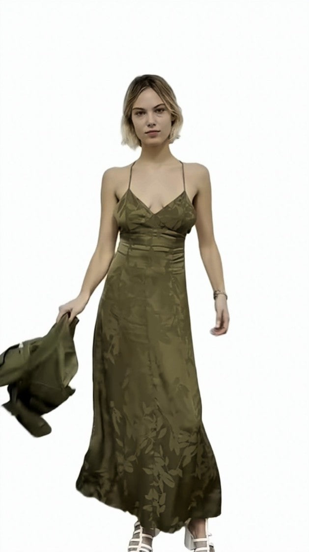 Armani Exchange Floral Jacquard Open Back Flowing Maxi Dress
