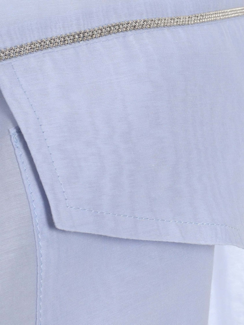 Peserico Cropped Blouse With Classic Collar And Subtle Embellishment