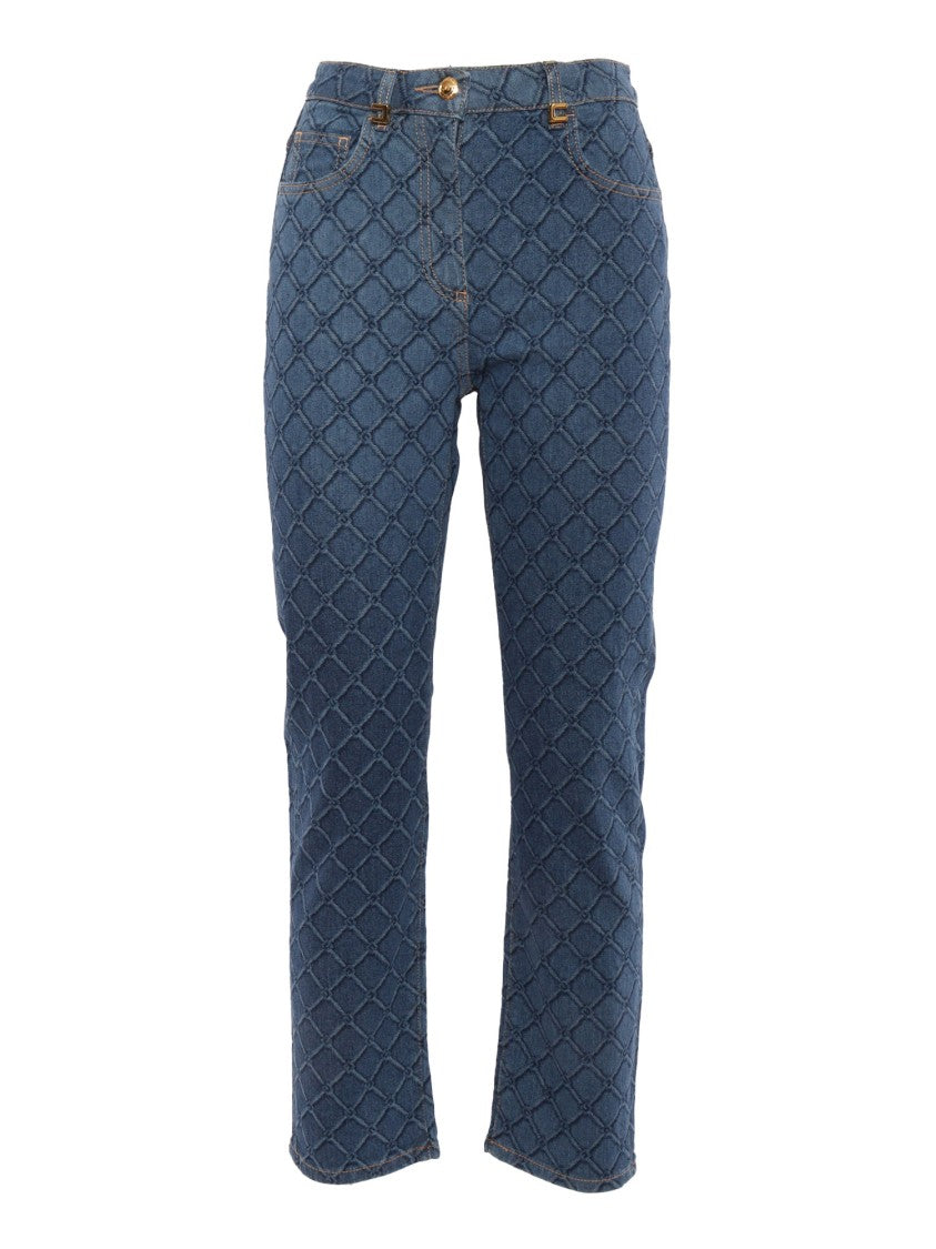 Elisabetta Franchi Blue Jeans With Textured Diamond Pattern