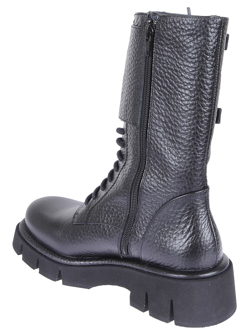 Paloma Barceló Hammered Leather Combat Boots With Side Zip And Buckle Straps