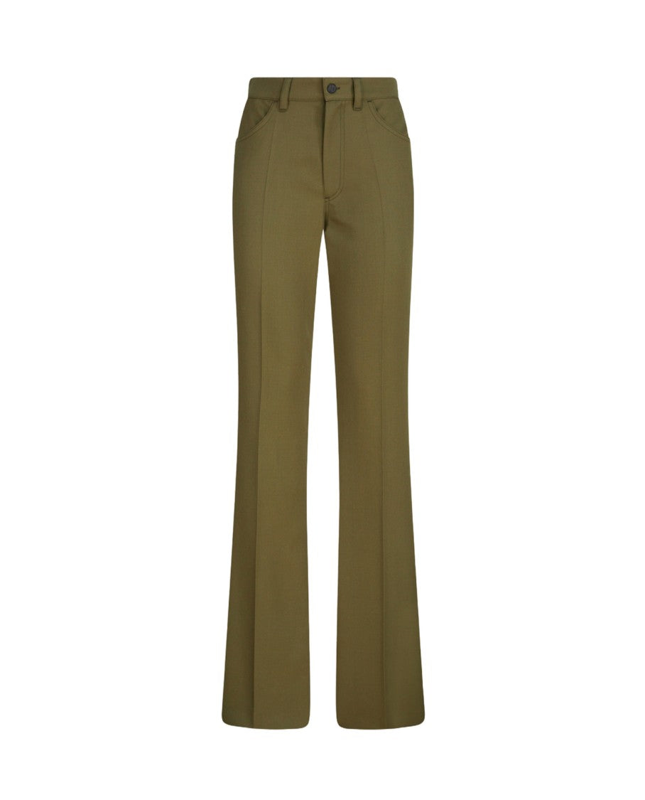 The Attico Flared Green Tailored Pants With Front Pence Detailing