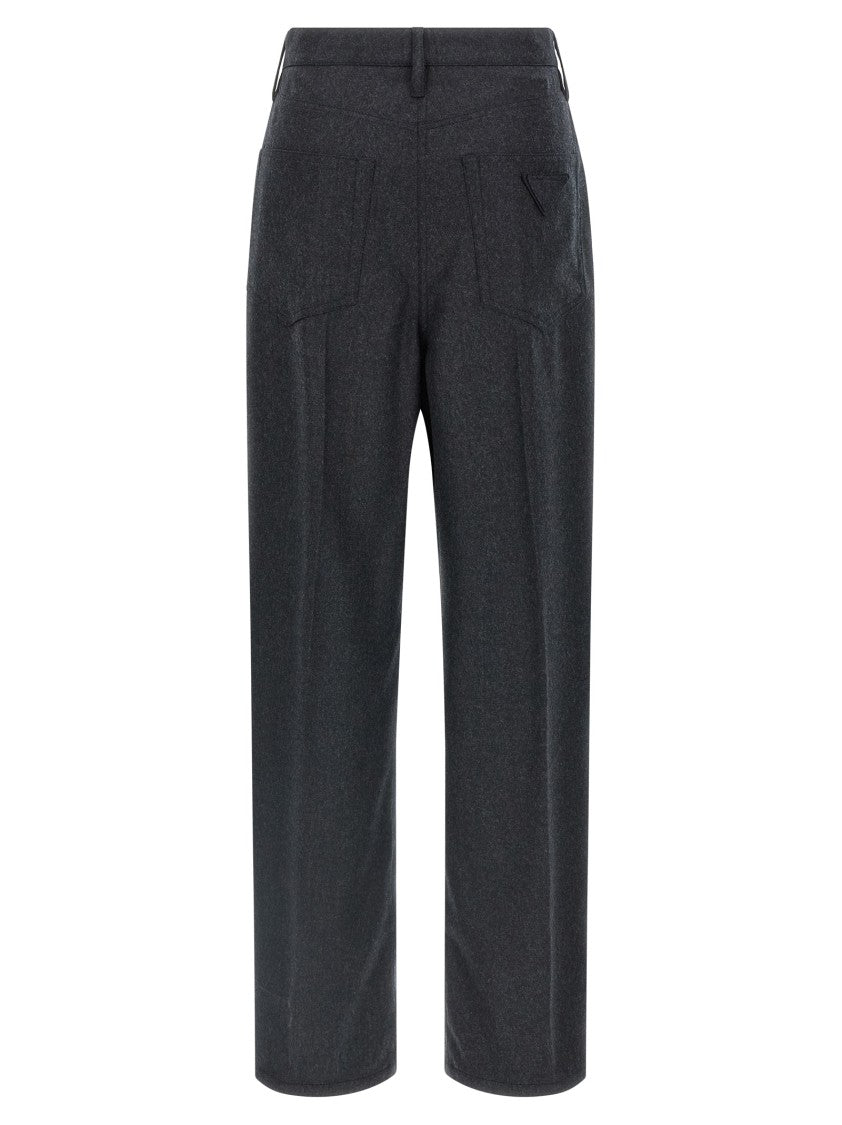 Prada Wide-Leg Wool Flannel Trousers With Stretched Pleat Detail
