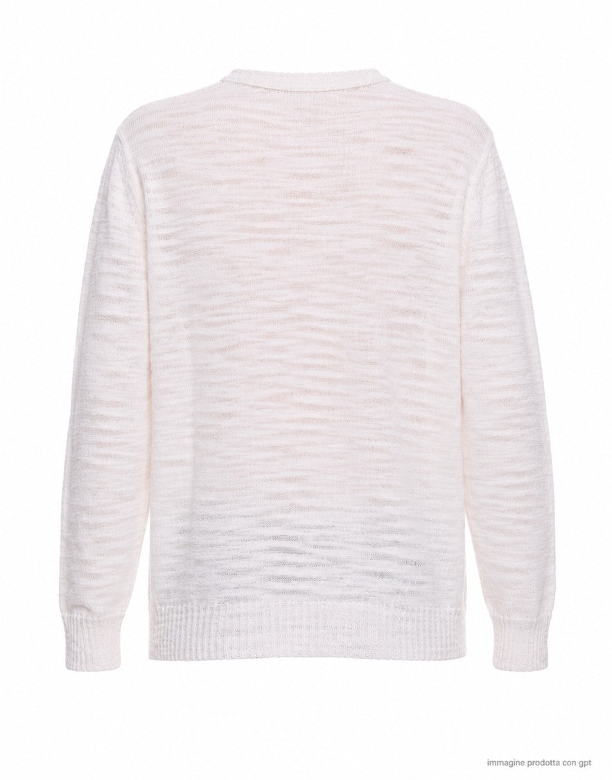 Atomofactory White Slub Crew-Neck Linen Blend Sweater