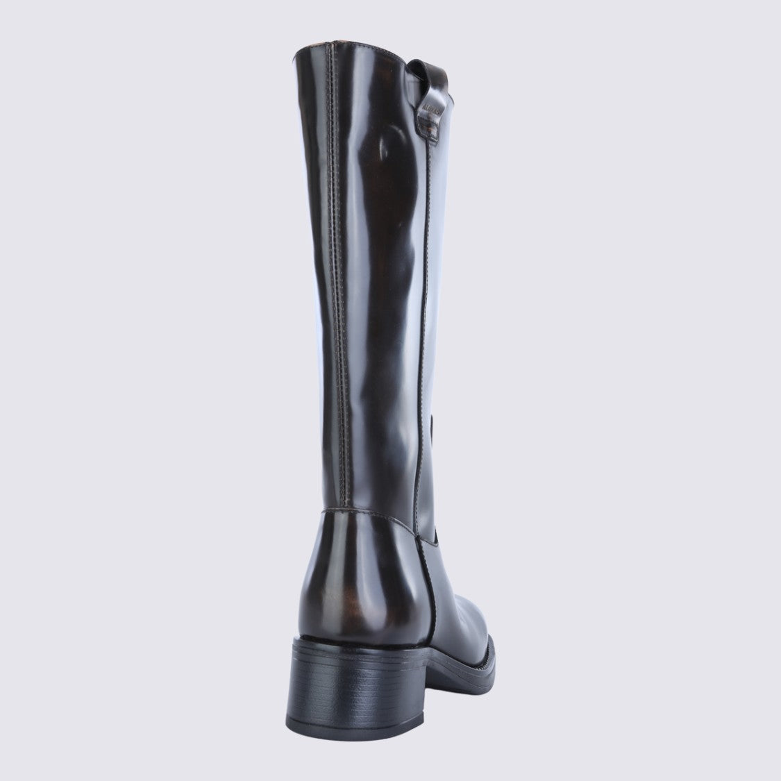 Alohas Mid-Calf Block Heel Boots With High-Shine Finish