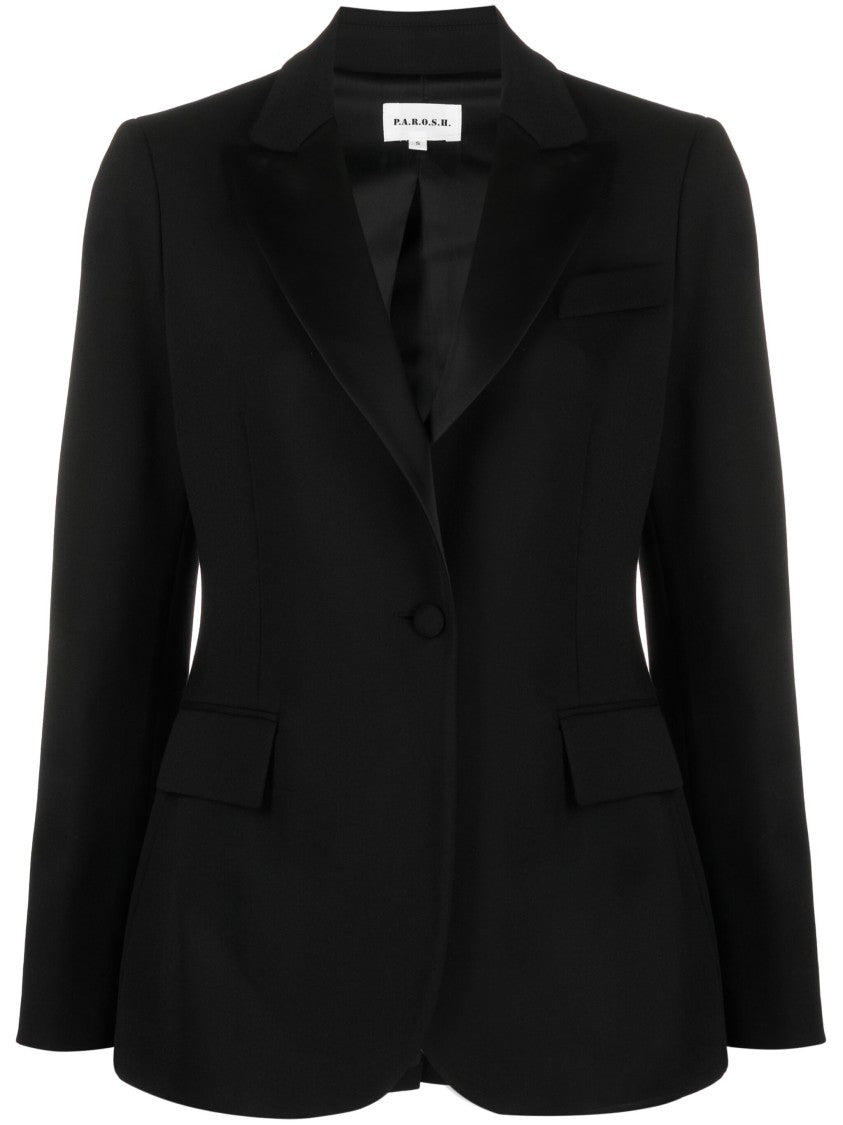 P.A.R.O.S.H. Black Tailored Textured Wool Blend Blazer