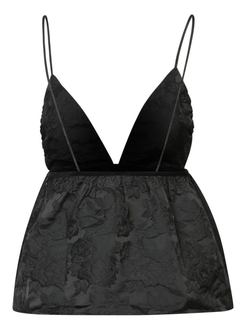 Ganni Black Deep V-Neck Top With Bow Detailing