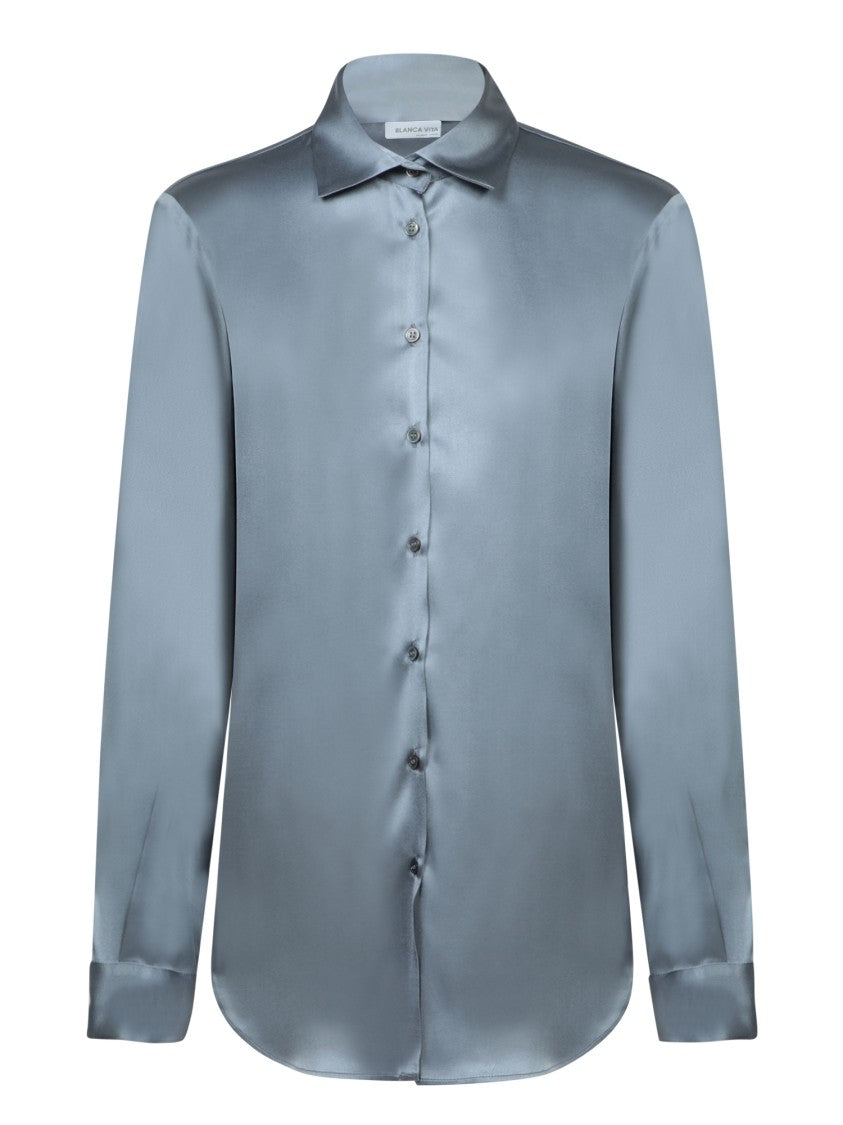 Blanca Vita Tailored Blue Silk Shirt With Structured Collar