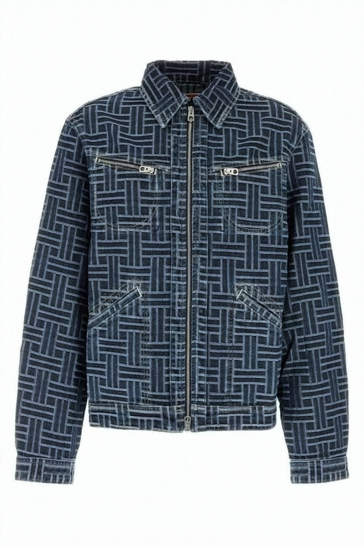 Kenzo Cropped Denim Jacket With Geometric Woven Pattern