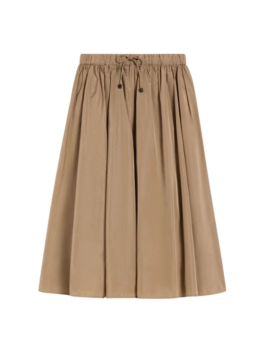 Max Mara Khaki Adjustable Drawstring Silk Midi Skirt