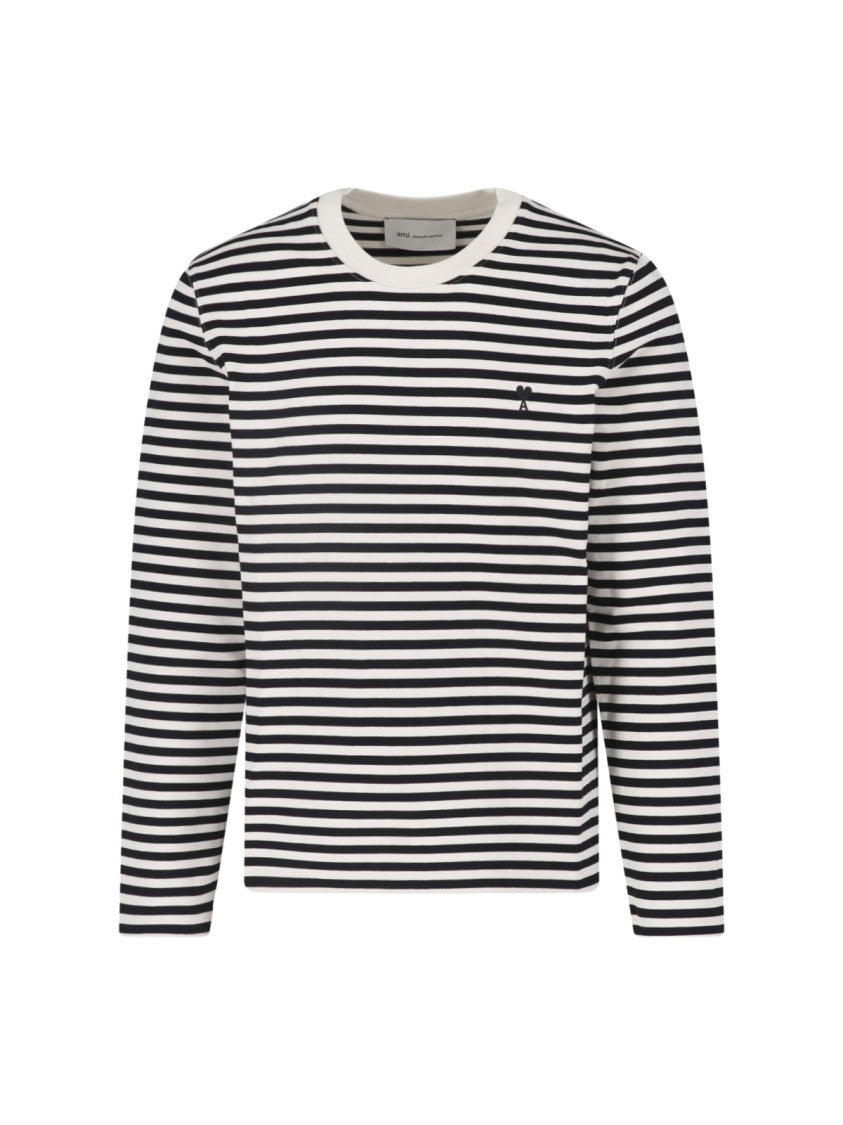 Ami Paris Black Striped Long-Sleeve Ami De Cœur Cotton T-Shirt