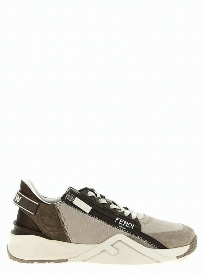 Fendi Calf Leather And Suede Sneakers With Side Zipper Detail