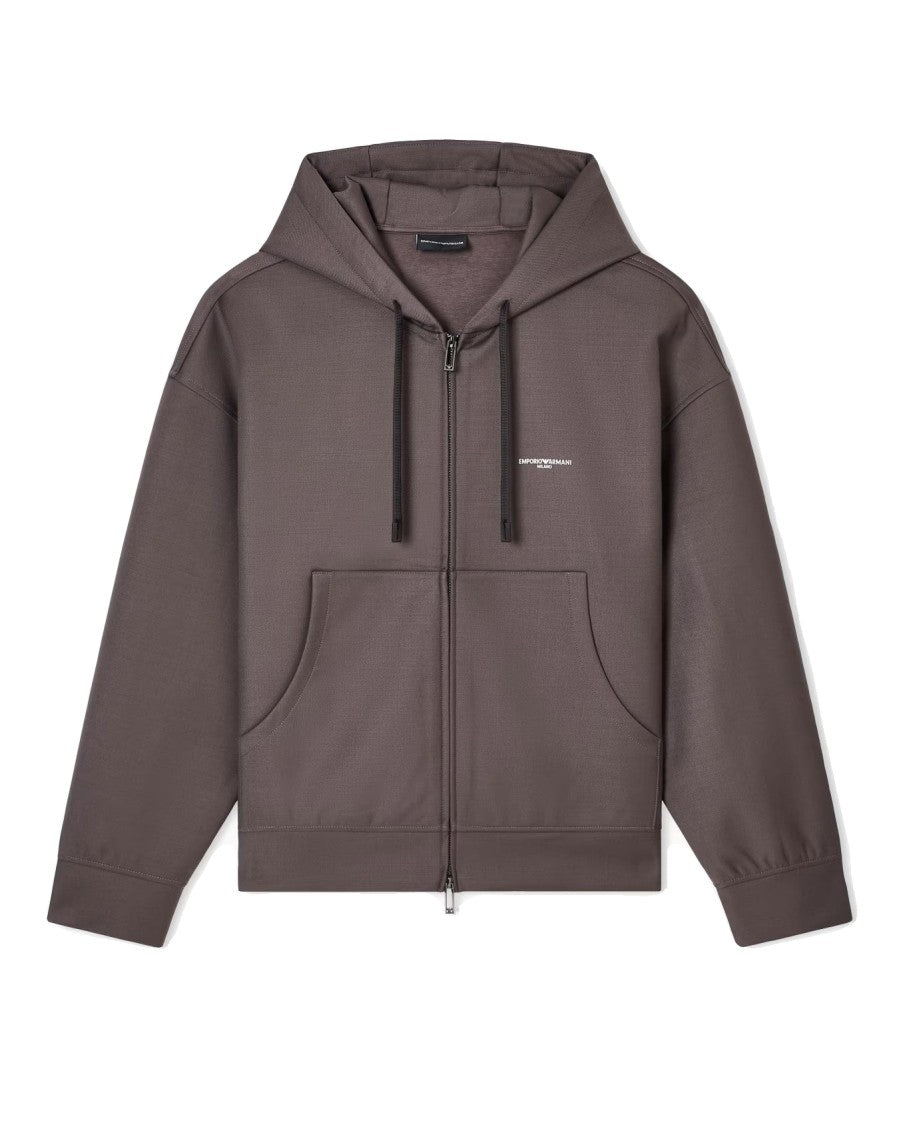 Emporio Armani Lightweight Wool Blend Sweatshirt With Drawstring Hood
