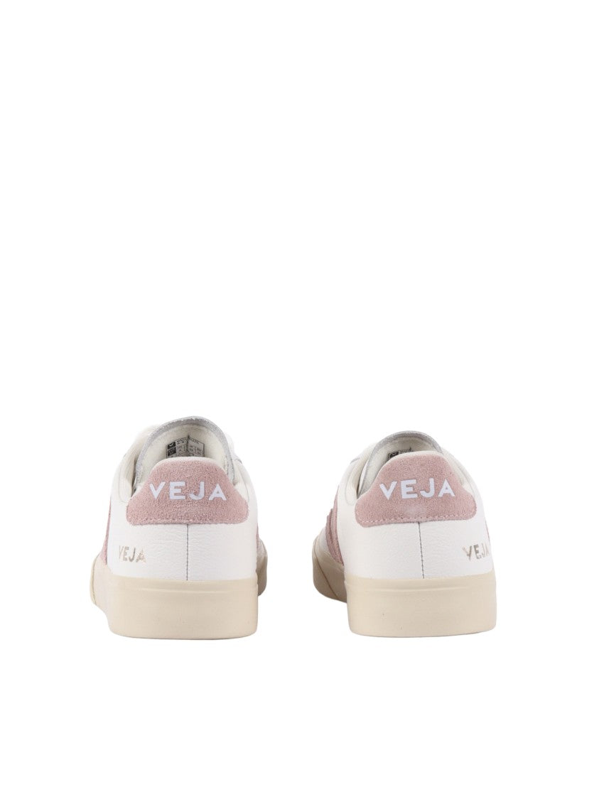 Veja White Campo Soft Pink Accent Leather Sneakers