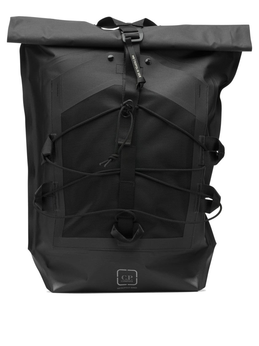 C.P. Company Black Polyamide Backpack With Roll-Top Closure And Elastic Cord