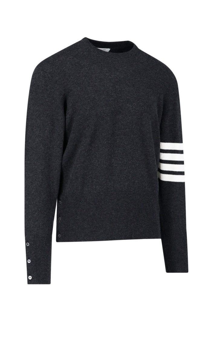Thom Browne Dark Charcoal Cashmere Turtleneck Sweater With Signature Stripes