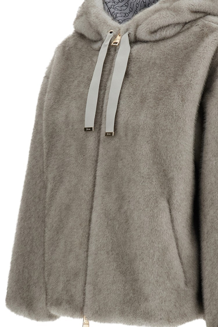 Herno Short Bomber Jacket In Plush Faux Fur