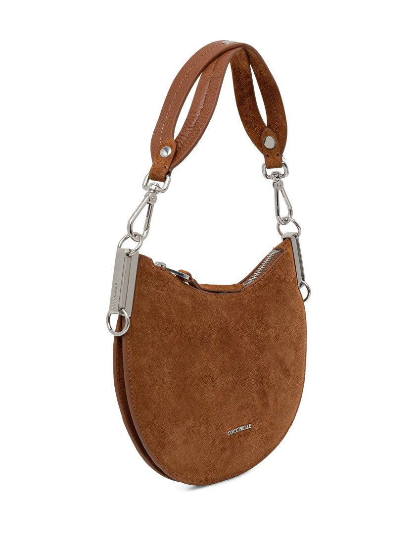 Coccinelle Sunup Suede Crescent-Shaped Brown Shoulder Bag