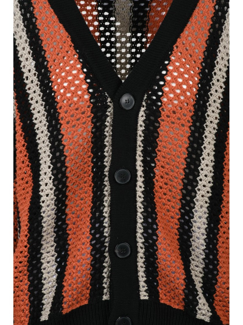 Amaranto Black-Beige Tricot Striped Cotton Cardigan