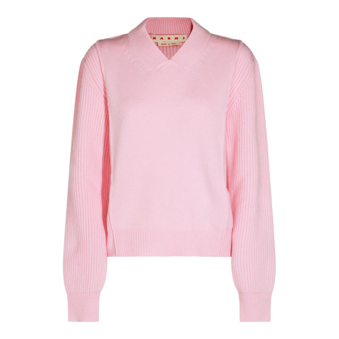 Marni V-Neck Wool Knitwear Sweater With Ribbed Accents