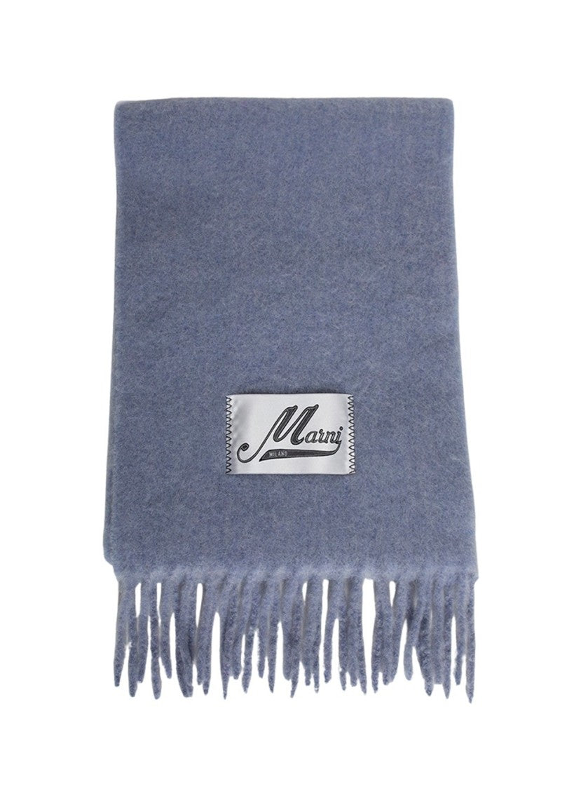 Marni Fringed Blue Scarf With Textured Finish