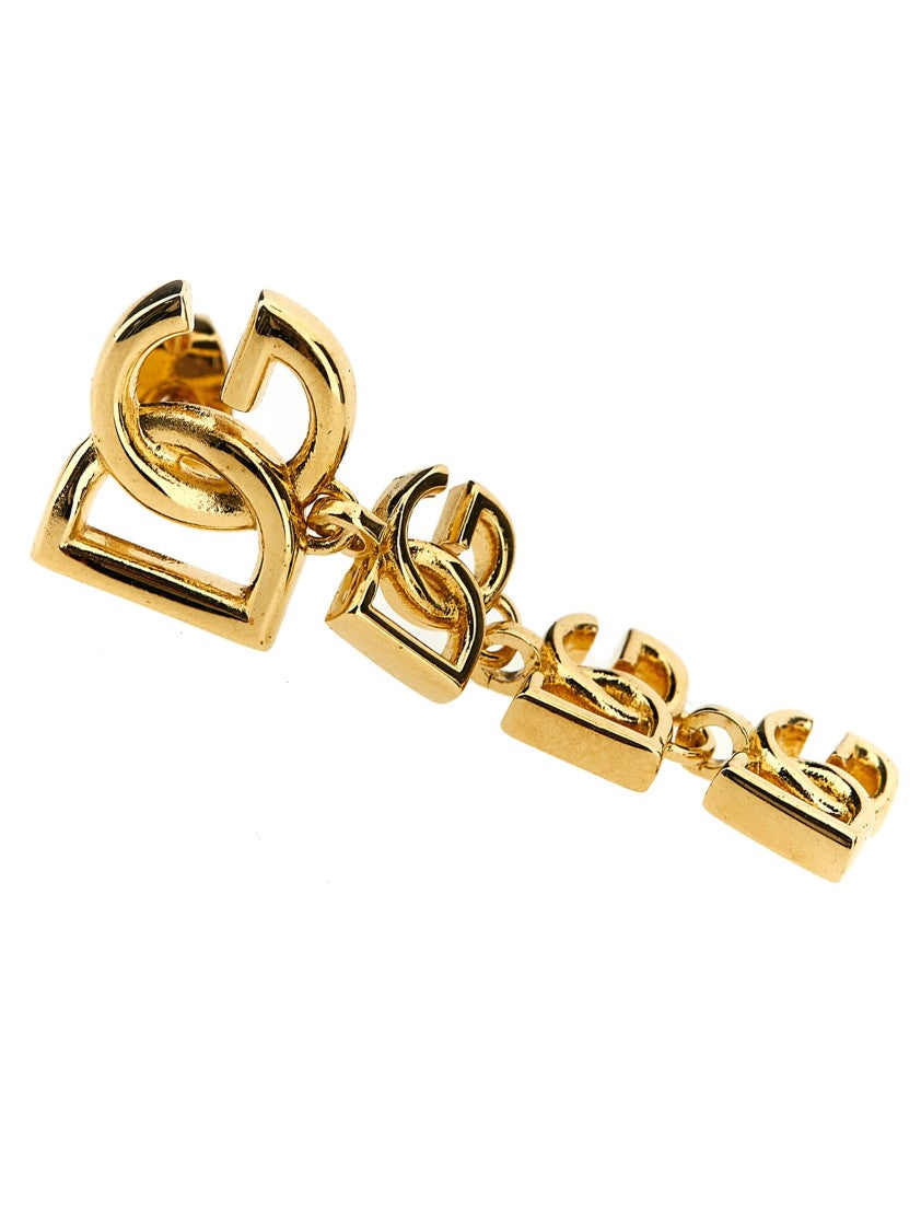 Dolce & Gabbana Cascading Pendant Logo Earrings In Polished Gold Metal