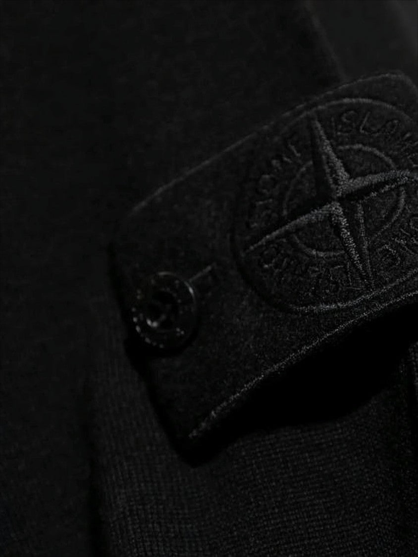 Stone Island Crew Neck Black Wool Sweater With Distinctive Patch Detail