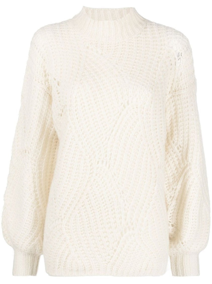 Agnona Open-Knit Sweater With Balloon Sleeves