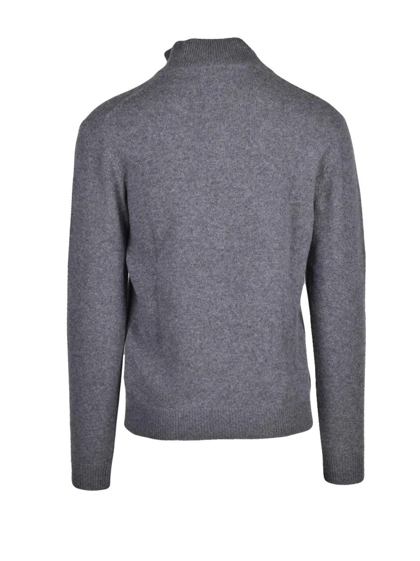 Wool & Co Grey High-Neck Zip Wool-Blend Pullover