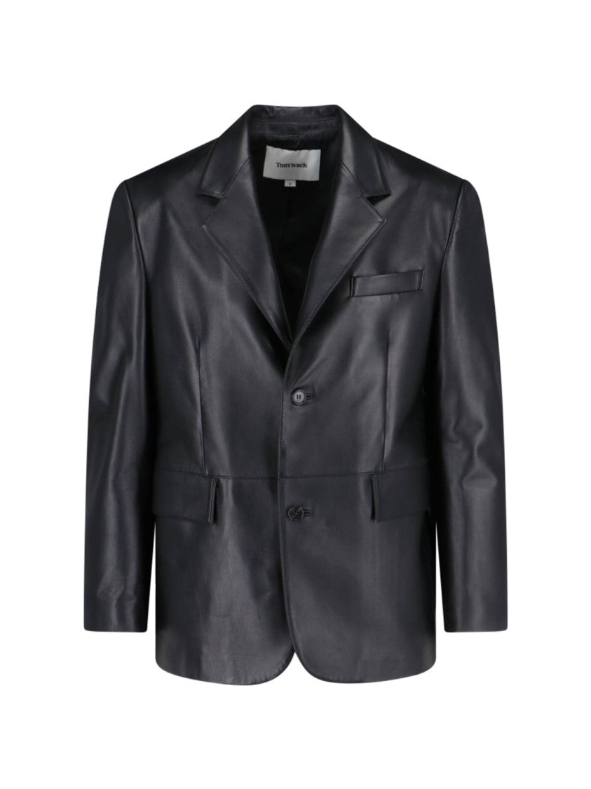 Tonywack Leather Single-Breasted Jacket – Black