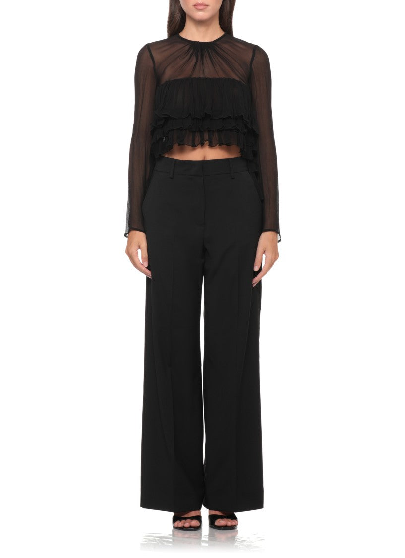 Elisabetta Franchi Black Semi-Transparent Ruffle Blouse