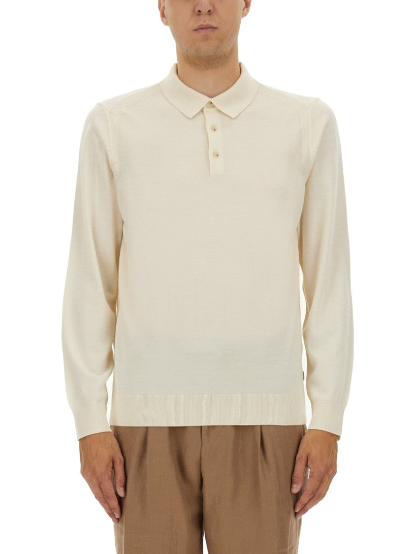 Boss Camel Knitted Polo With Collared Neckline