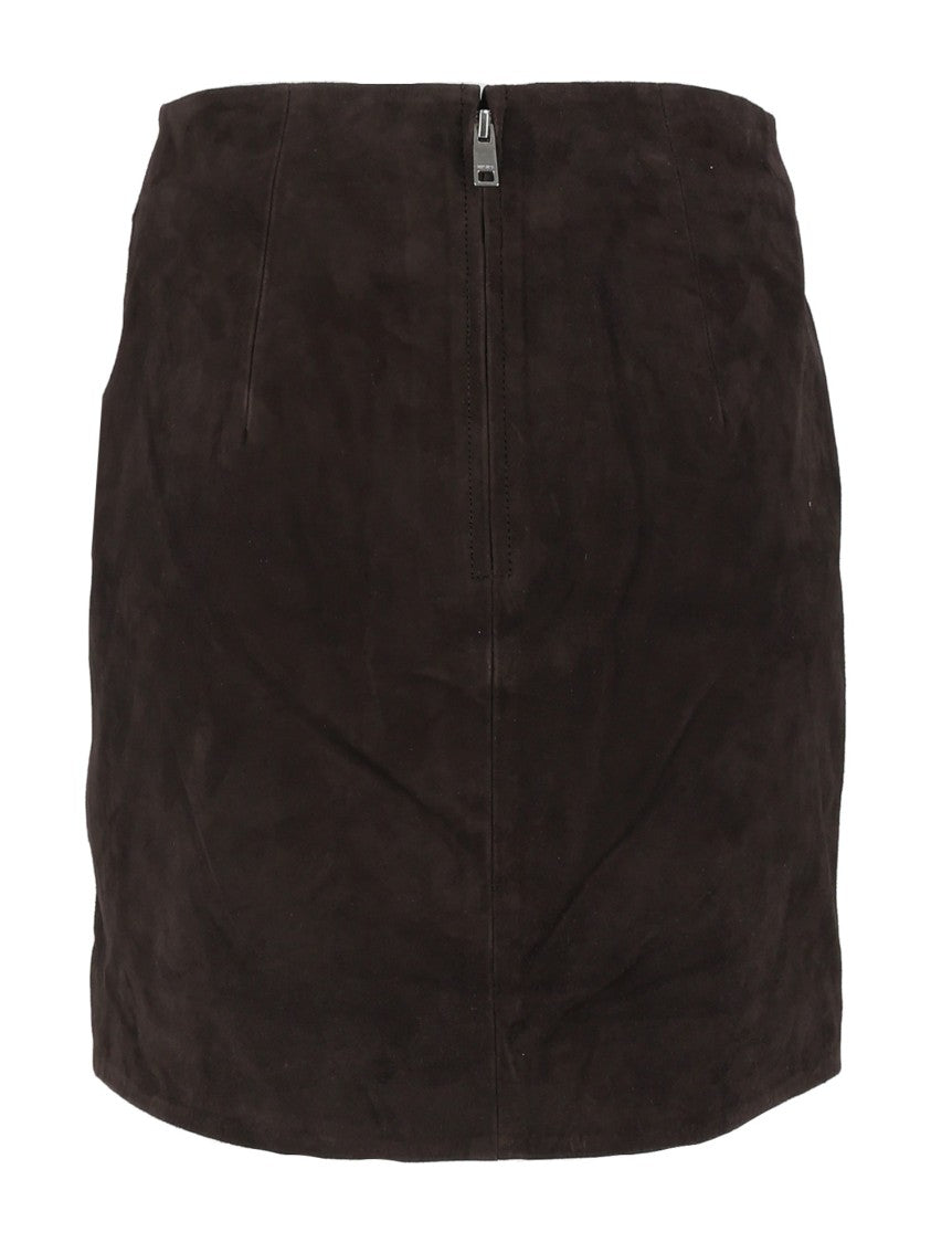 Rotate Brown Tight-Fit Suede Mini Skirt