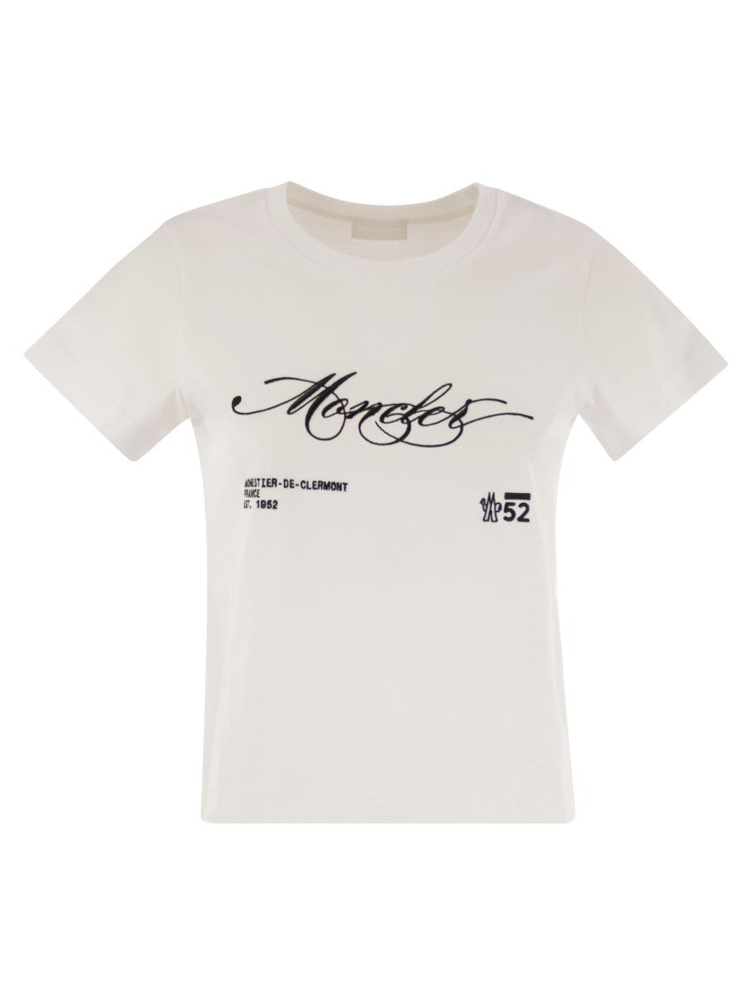 Moncler Cotton T-Shirt With Embroidered Cursive Logo