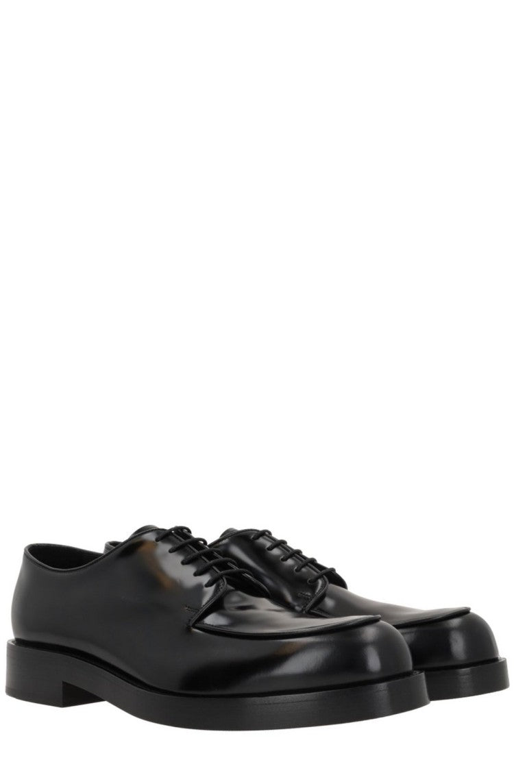 Prada Polished Leather Lace-Up Loafers With Timeless Elegance