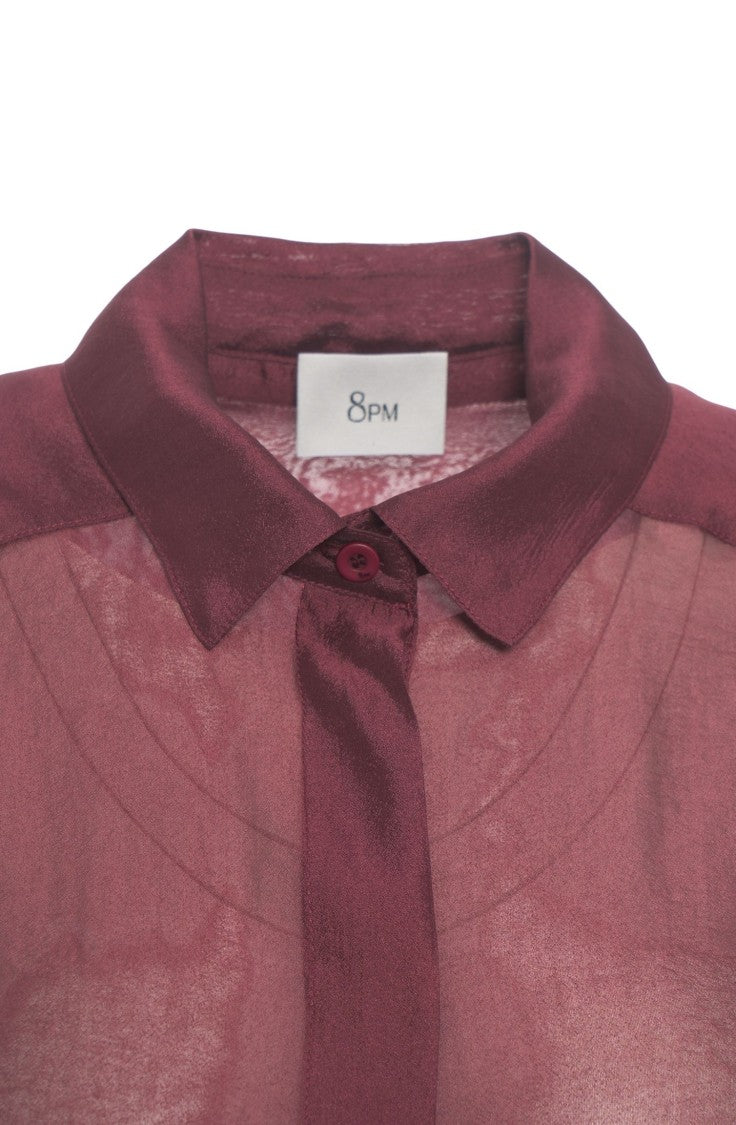 8Pm Semi-Transparent Burgundy Blouse With Classic Shirt Collar And Fitted Cuffs