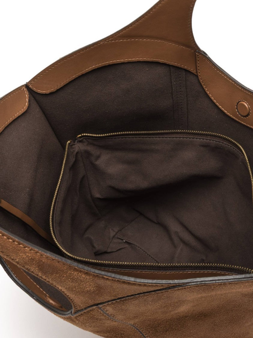 Gianni Chiarini Brown Suede Tote Bag With Gold-Tone Accents