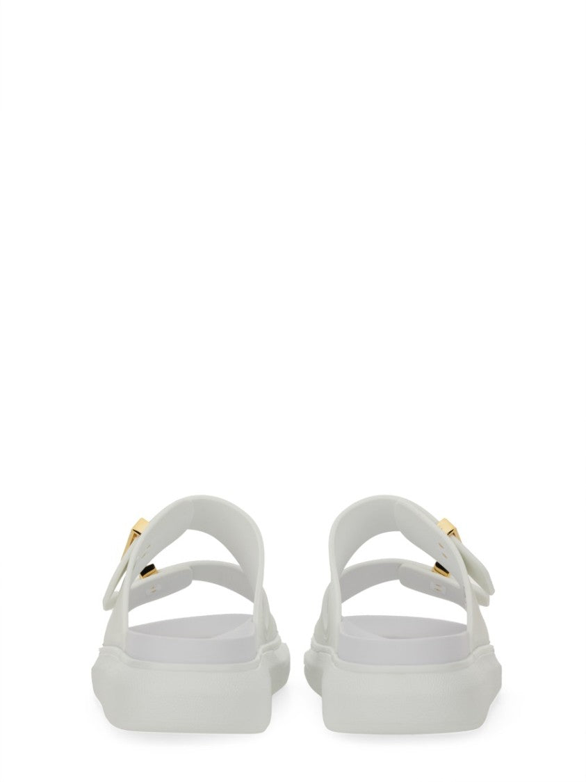 Alexander Mcqueen Gold Oversized Buckles Slide Sandals