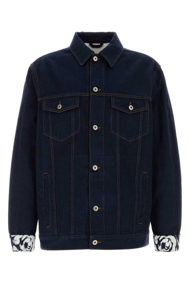 Burberry Button-Up Denim Jacket With Floral Patterned Sleeves