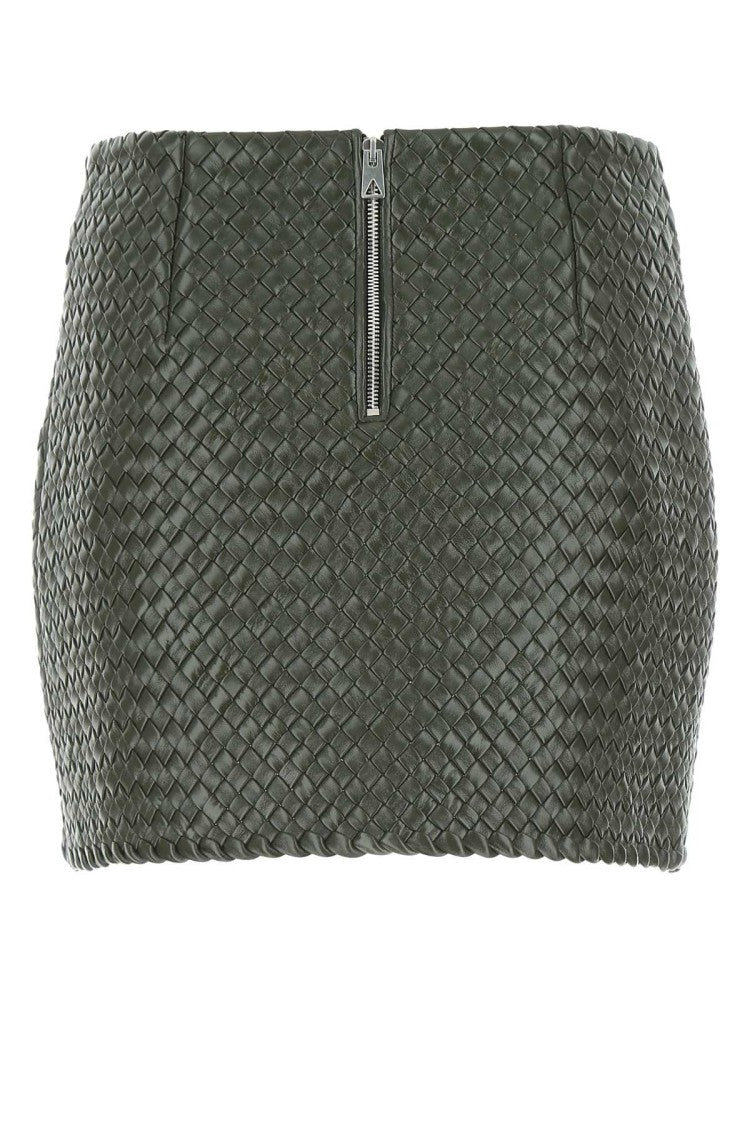 Bottega Veneta Army Green Leather Mini Skirt