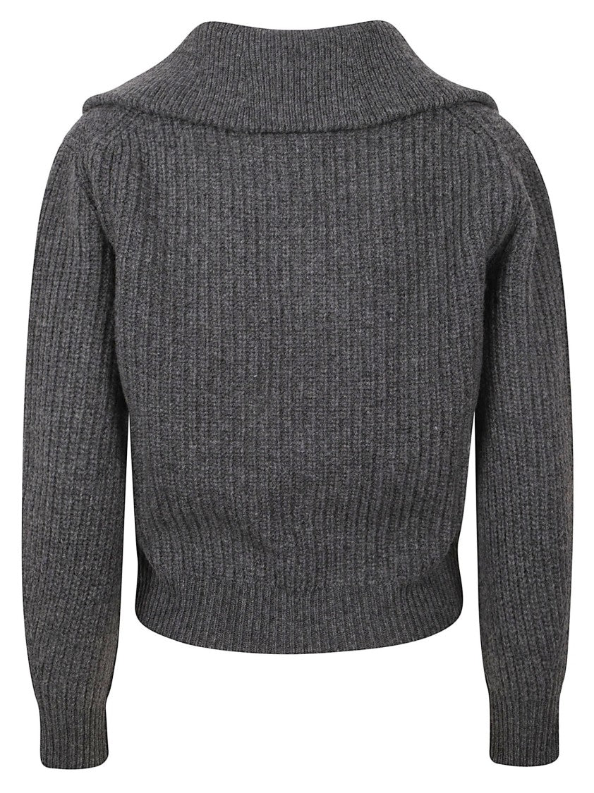 Max Mara Cropped Ribbed Knit Sweater With Zipper Detail