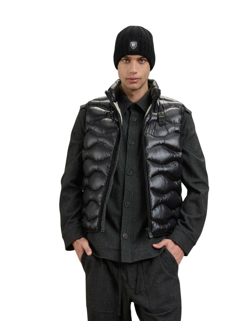 Blauer Black Micro-Rip Nylon Padded Vest