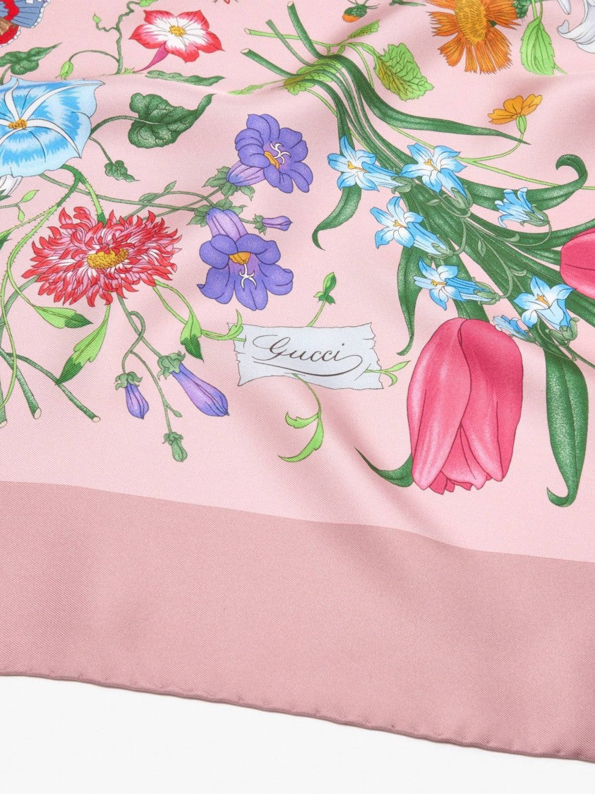 Gucci Pink Flora Red Twill Scarf