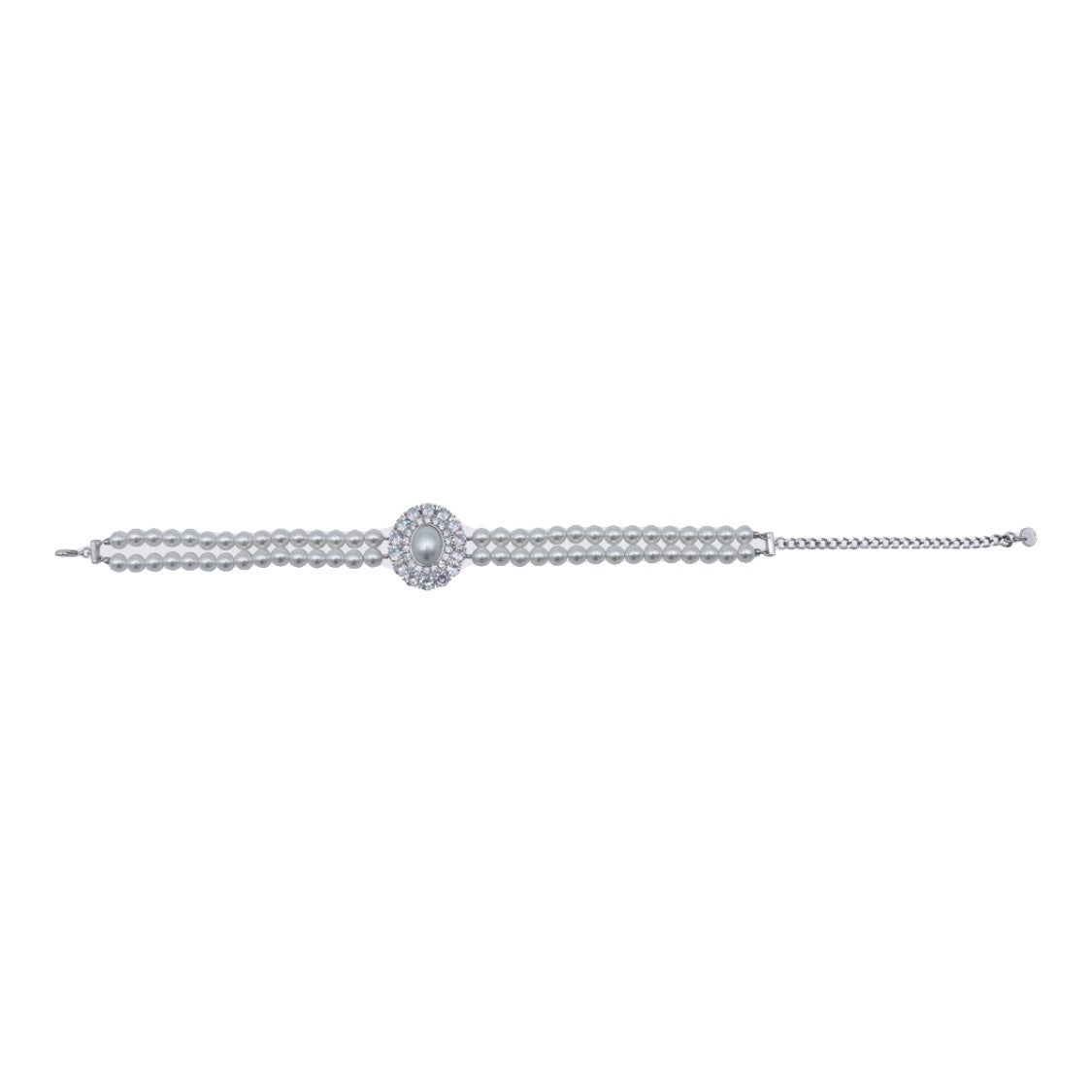 Self-Portrait Pearl Bracelet With Crystal Accents And Adjustable Silver Clasp