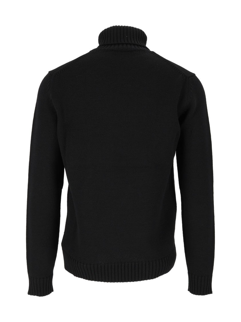 Slowear Zanone Black Dv Virgin Wool Ribbed Turtleneck Sweater
