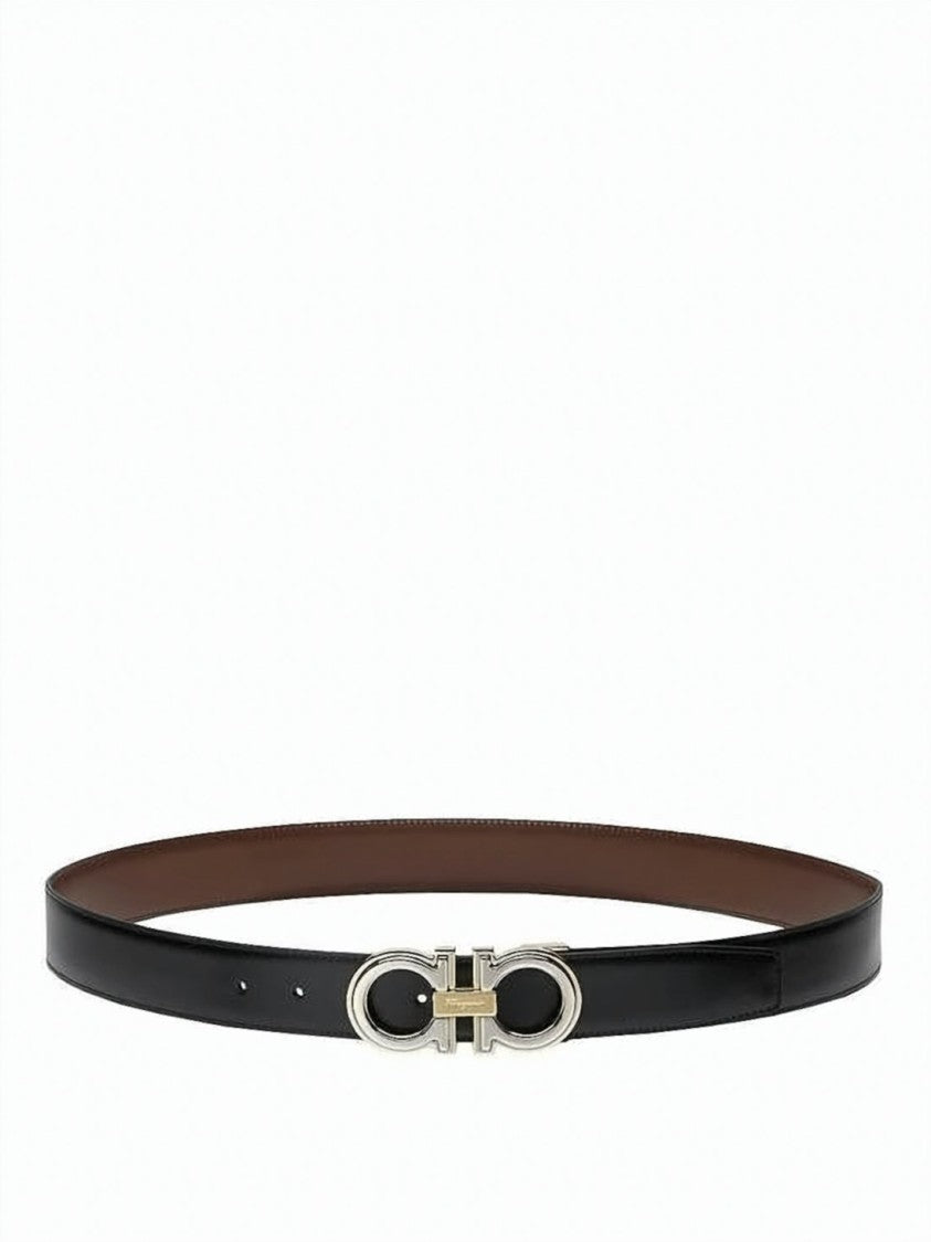 Salvatore Ferragamo Calf Leather Belt With Gold-Tone Double Gancini Buckle