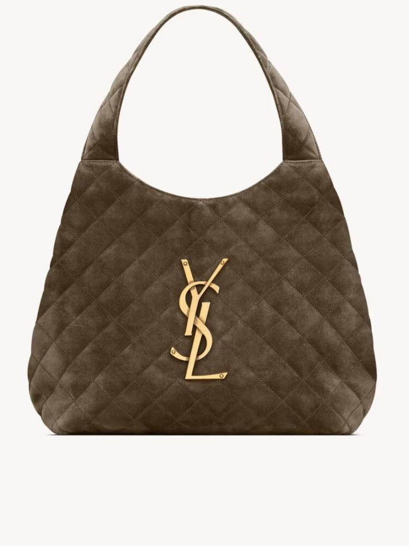 Saint Laurent Icare M Trapezoidal Quilted Metallic-Logo Handbag